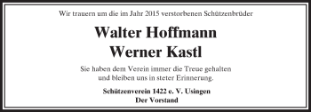 Traueranzeige von Walter Hoffmann und Werner Kastl von  Usinger Anzeiger