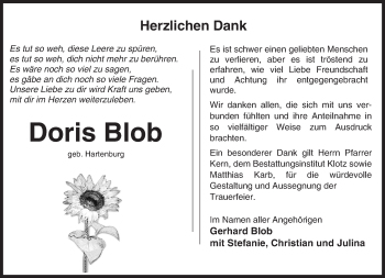 Traueranzeige von Doris Blob von  Bürstädter Zeitung