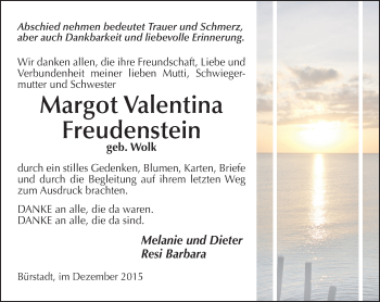 Traueranzeige von Margot Valentina Freudenstein von  Bürstädter Zeitung