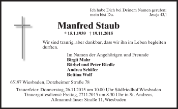 Traueranzeige von Manfred Staub von  Wiesbaden komplett
