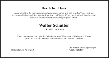 Traueranzeige von Walter Schütter von  Wiesbaden komplett