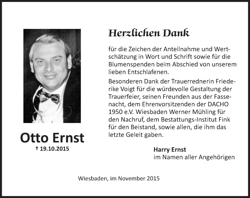  Traueranzeige für Otto Ernst vom 14.11.2015 aus  Wiesbaden komplett