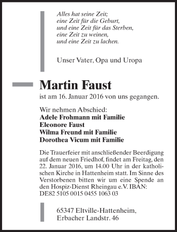 Traueranzeige von Martin Faust von  Rheingau