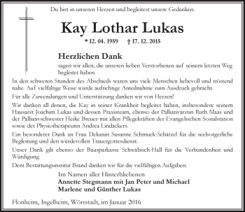 Traueranzeige von Kay Lothar Lukas von  Allgemeine  Zeitung Ingelheim-Bingen