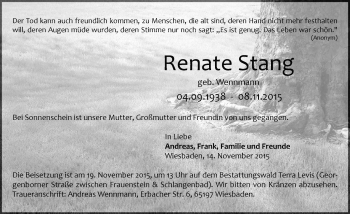Traueranzeige von Renate Stang von  Wiesbaden komplett