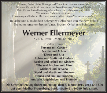 Traueranzeige von Werner Ellermeyer von VRM Trauer