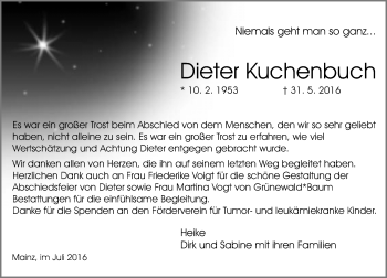 Traueranzeige von Dieter Kuchenbuch von Trauerportal Rhein Main Presse