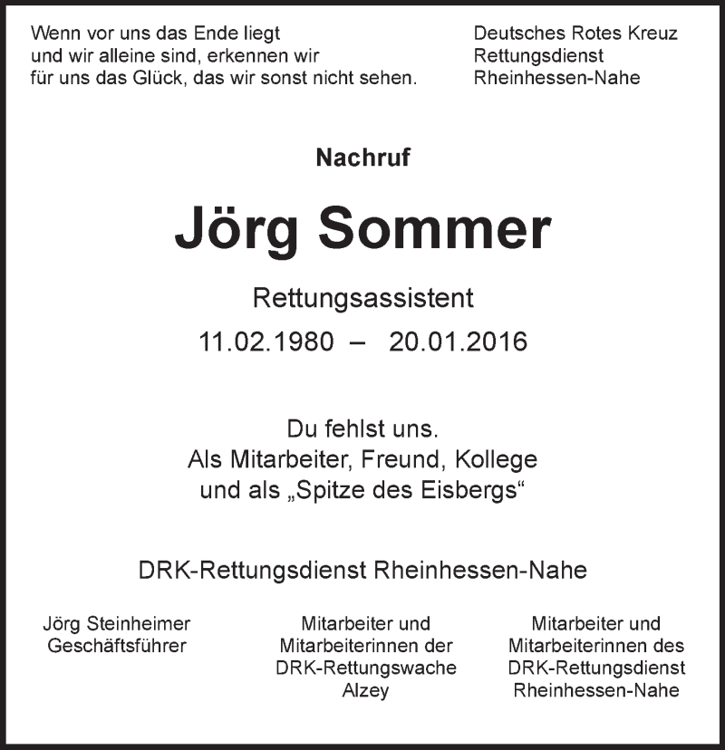  Traueranzeige für Jörg Sommer vom 23.01.2016 aus trauer.rmp.de