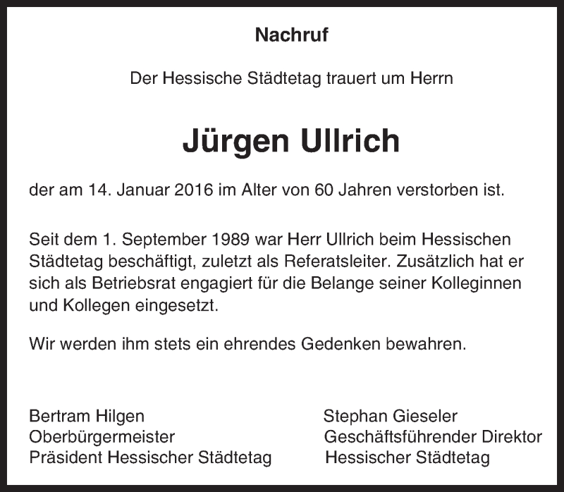  Traueranzeige für Jürgen Ullrich vom 23.01.2016 aus trauer.rmp.de
