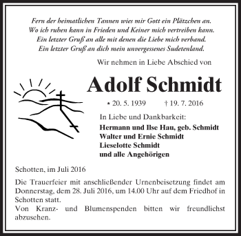 Traueranzeige von Adolf Schmidt von  Kreisanzeiger