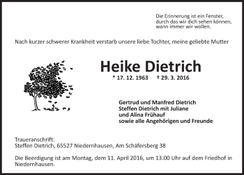 Traueranzeige von Heike Dietrich von  Idsteiner Anzeiger
