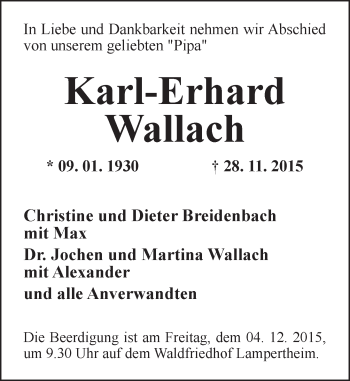 Traueranzeige von Karl-Erhard Wallach von  Bürstädter Zeitung