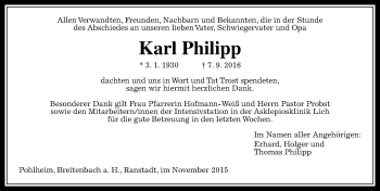 Traueranzeige von Karl Philipp von  Gießener Anzeiger