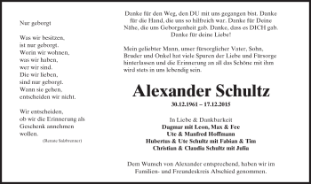 Traueranzeige von Alexander Schultz von  Kreisanzeiger