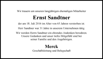 Traueranzeige von Ernst Sandtner von Trauerportal Echo Online