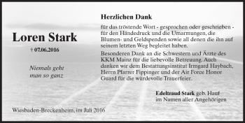 Traueranzeige von Loren Stark von Trauerportal Rhein Main Presse