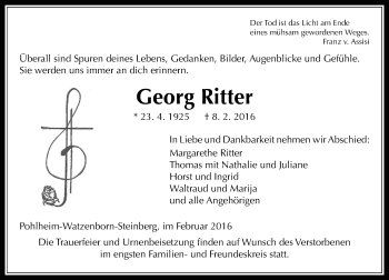 Traueranzeige von Georg Ritter von  Gießener Anzeiger
