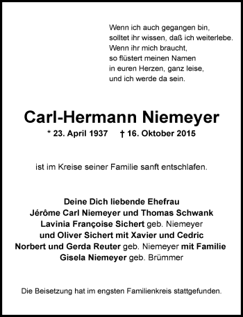 Traueranzeige von Carl-Hermann Niemeyer von  Wiesbaden komplett