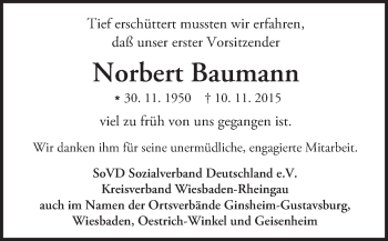 Traueranzeige von Norbert Baumann von  Wiesbaden komplett