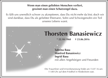 Traueranzeige von Thorsten Banasiewicz von Trauerportal Rhein Main Presse