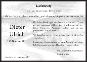 Traueranzeige von Dieter Ulrich von  Sonntags Anzeiger