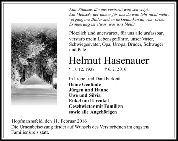 Traueranzeige von Helmut Hasenauer von VRM Trauer