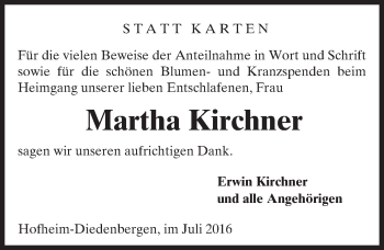 Traueranzeige von Martha Kirchner von Trauerportal Rhein Main Presse