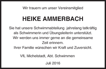 Traueranzeige von Heike Ammerbach von Trauerportal Echo Online