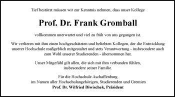 Traueranzeige von Frank Gromball von  Gelnhäuser Tageblatt