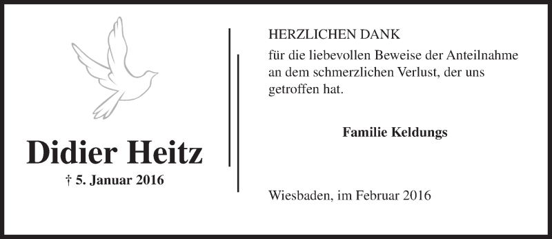  Traueranzeige für Didier Heitz vom 06.02.2016 aus  Wiesbaden komplett