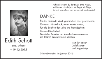 Traueranzeige von Edith Schott von  Allgemeine  Zeitung Ingelheim-Bingen