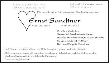 Traueranzeige von Ernst Sandtner von Trauerportal Echo Online