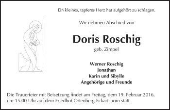 Traueranzeige von Doris Roschig von  Kreisanzeiger