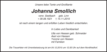 Traueranzeige von Johanna Smollich von  Wiesbaden komplett