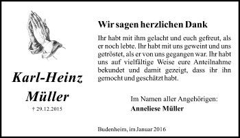 Traueranzeige von Karl-Heinz Müller von  Allgemeine Zeitung Mainz