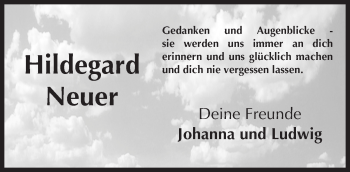 Traueranzeige von Hildegard Neuer von  Bürstädter Zeitung