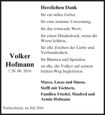 Traueranzeige von Volker Hofmann von Trauerportal Rhein Main Presse