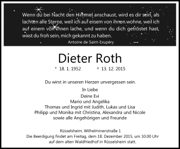 Traueranzeige von Dieter Roth von  Mainspitze