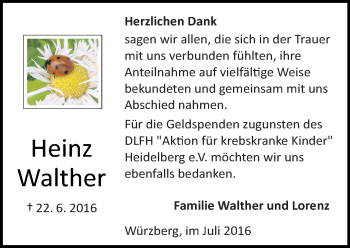 Traueranzeige von Heinrich Walther von Trauerportal Echo Online