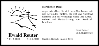 Traueranzeige von Ewald Reuter von  Gießener Anzeiger