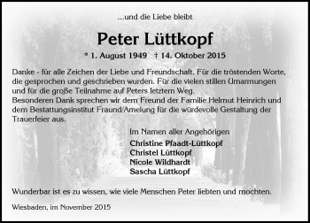 Traueranzeige von Peter Lüttkopf von  Wiesbaden komplett