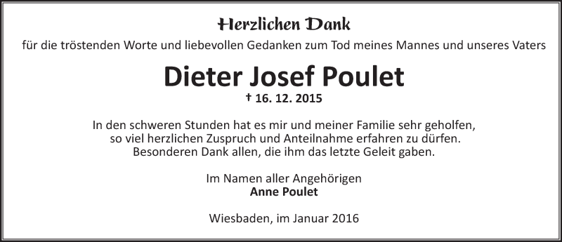  Traueranzeige für Dieter Josef Poulet vom 23.01.2016 aus  Wiesbaden komplett