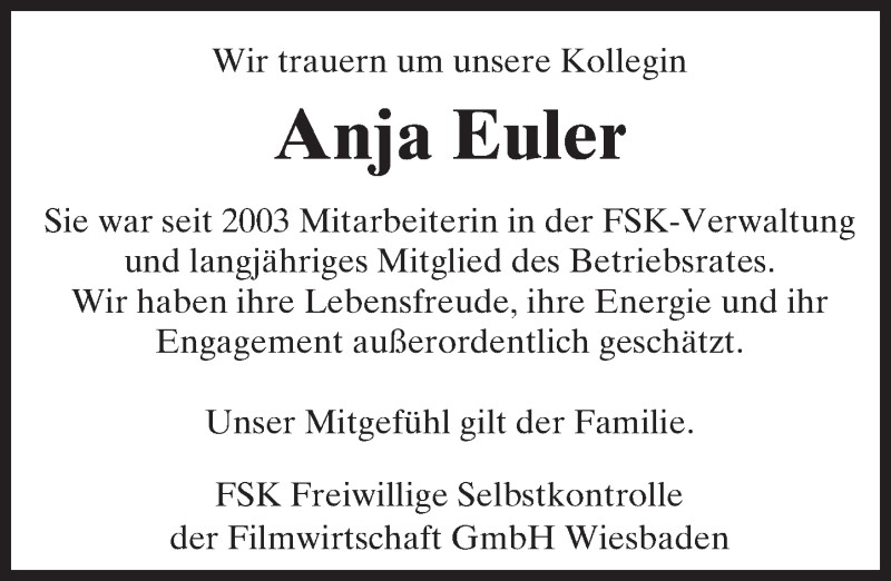  Traueranzeige für Anja Euler vom 17.02.2016 aus trauer.rmp.de