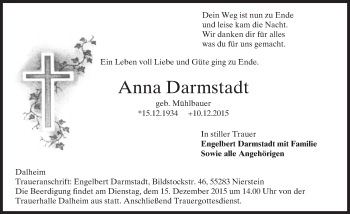 Traueranzeige von Anna Darmstadt von  Landskrone