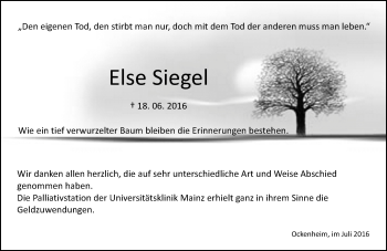 Traueranzeige von Else Siegel von Trauerportal Rhein Main Presse