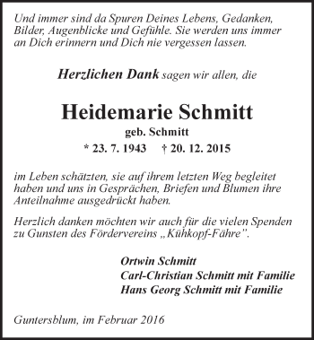 Traueranzeige von Heidemarie Schmitt von  Wormser Zeitung