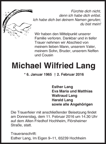 Traueranzeige von Michael Wilfried Lang von  Wiesbaden komplett