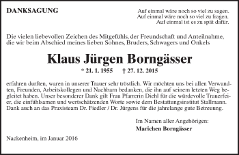 Traueranzeige von Klaus Jürgen Borngässer von  Allgemeine Zeitung Mainz
