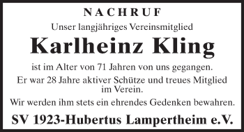 Traueranzeige von Karlheinz Kling von  Bürstädter Zeitung