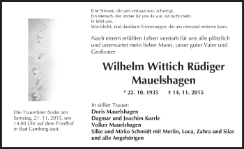 Traueranzeige von Wilhelm Wittich Rüdiger Mauelshagen von  Camberger Anzeiger